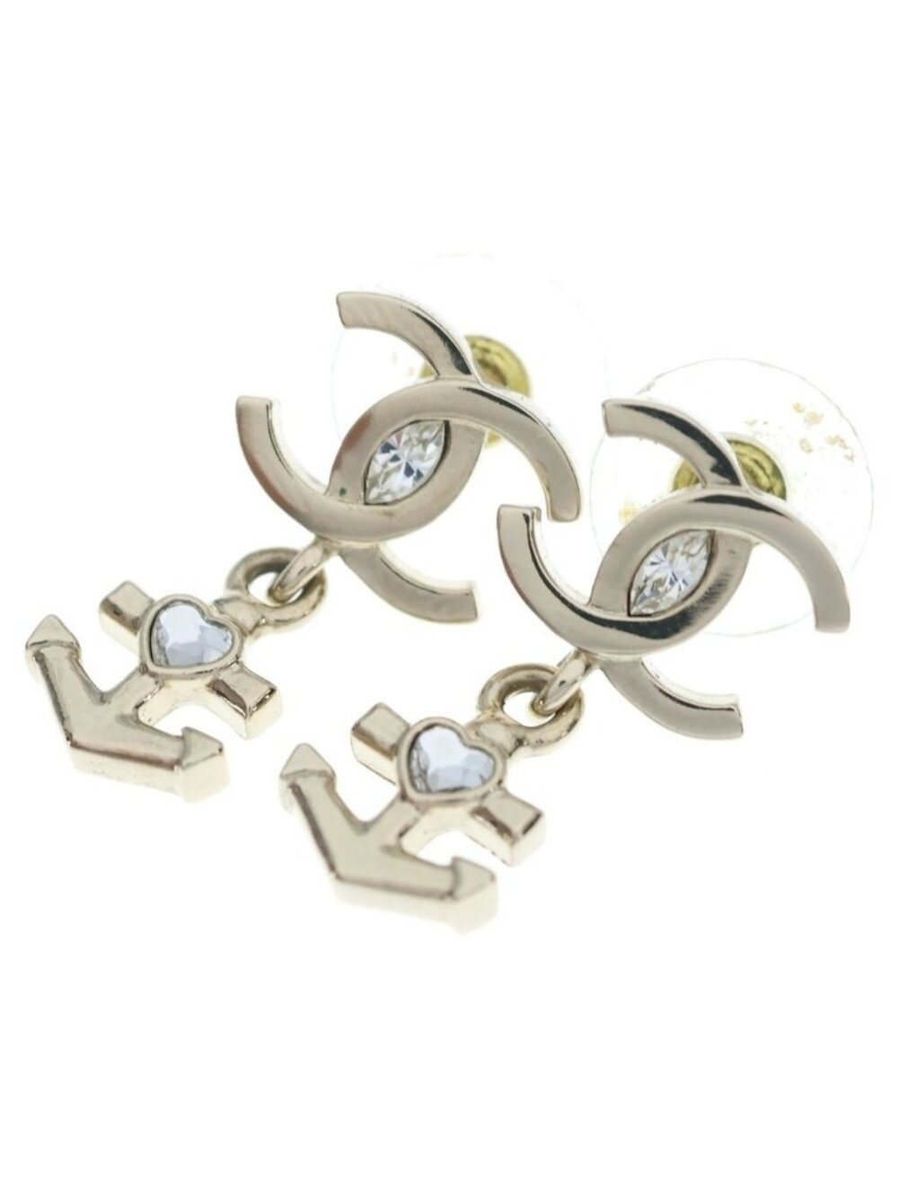 Chanel CC Logo Anchor Heart Earrings Silver